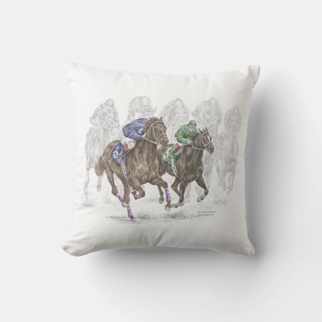 Galloping Race Horses Throw Pillow (Front)