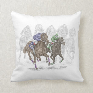Galloping Race Horses Throw Pillow