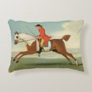 Galloping Racehorse and mounted Jockey in Red (oil Accent Pillow