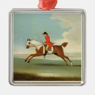Galloping Racehorse and mounted Jockey in Red (oil Metal Ornament