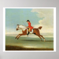 Galloping Racehorse and mounted Jockey in Red (oil