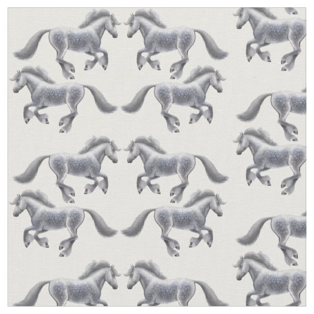 Galloping Shire Draught   Horses Fabric (Close Up)