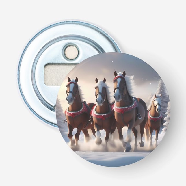 Galloping Through the Snow: Santa’s Magical Horses Bottle Opener (Front)
