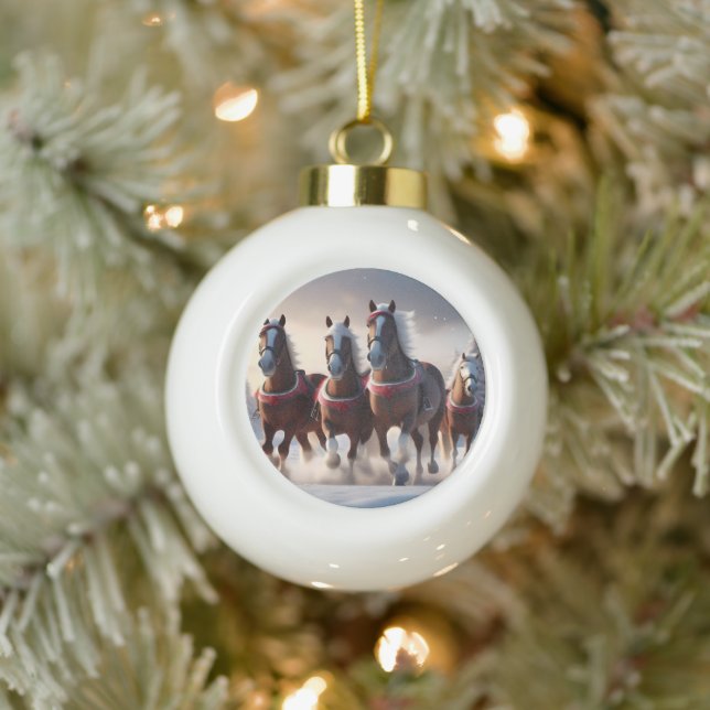 Galloping Through the Snow: Santa’s Magical Horses Ceramic Ball Christmas Ornament (Tree)