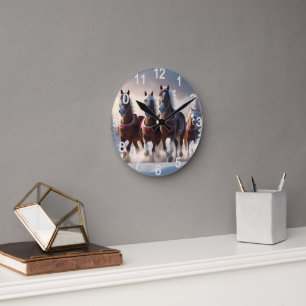 Galloping Through the Snow: Santa’s Magical Horses Round Clock