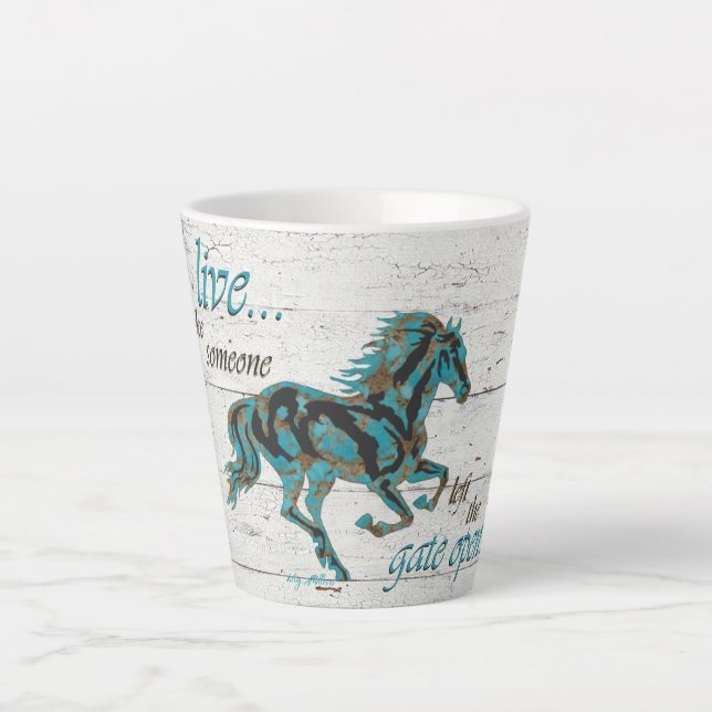 Galloping Turquoise Horse Latte Mug (Front)
