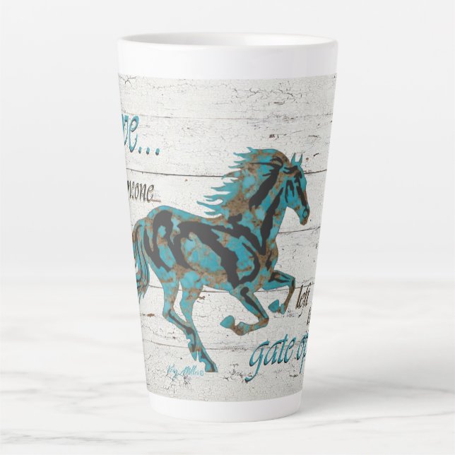 Galloping Turquoise Horse Latte Mug (Front)