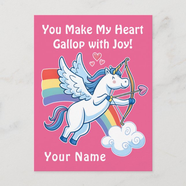 Galloping Unicorn Cupid’s Love Magic  Postcard (Front)