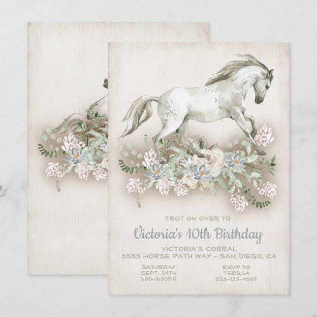Galloping White Horse Anniversaire Fête Invitation (Devant / Derrière)