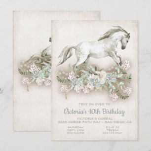 Galloping White Horse Birthday Party Invitation