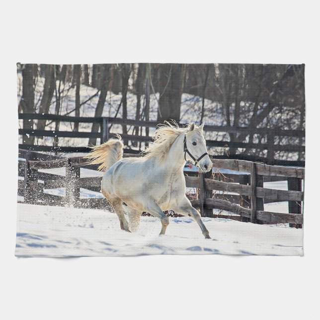 Galloping White Horse Kitchen Towel (Horizontal)