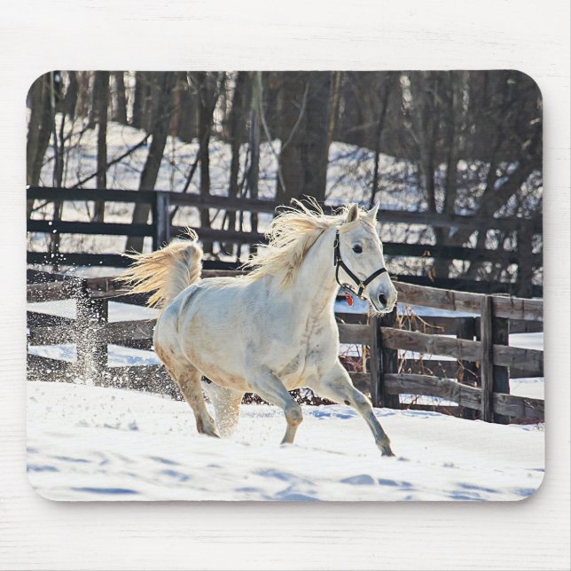 Galloping White Horse Mouse Pad (Front)