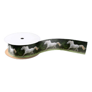 Galloping White Horse Satin Ribbon