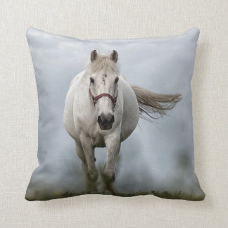 Galloping White Horse Throw Pillow