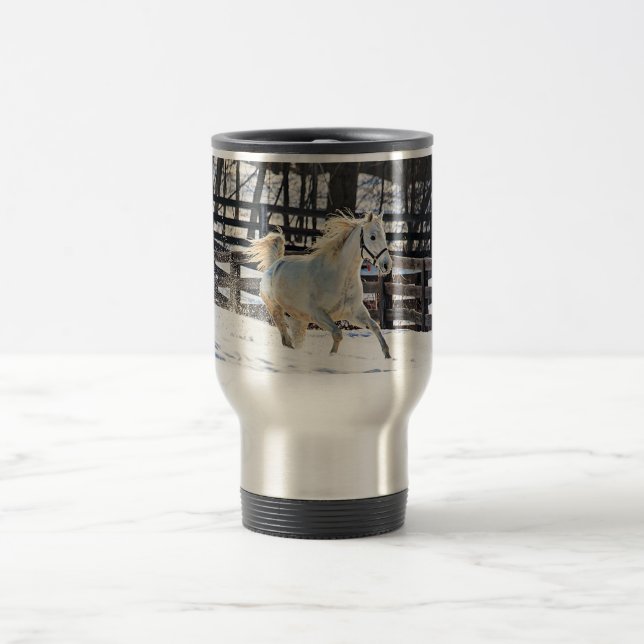 Galloping White Horse Travel Mug (Center)
