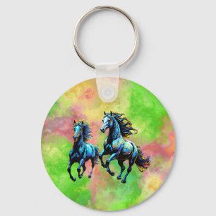 Gallopping Horses in the Morning Mist Keychain
