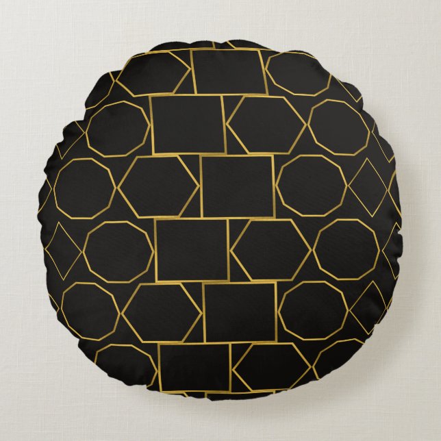 Galmourous Golden Geometric pattern Round Pillow (Front)