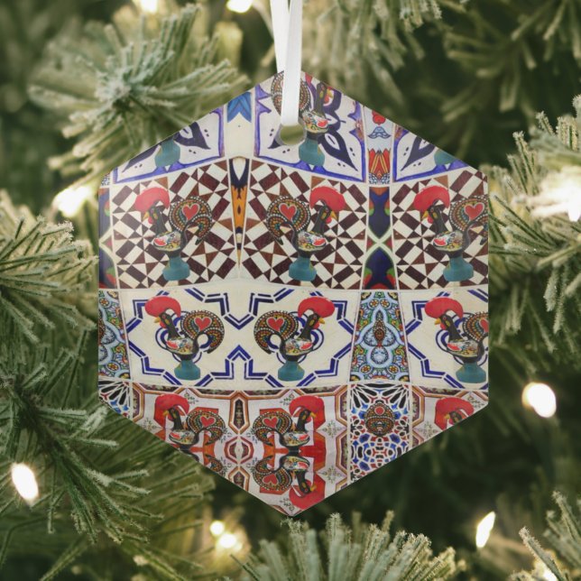Galo de Barcelos Portugal  Glass Ornament (Insitu)