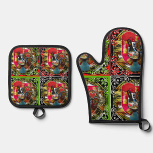 Galo de Barcelos Portugal Oven Mitt & Pot Holder Set