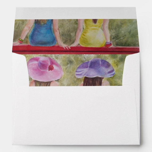 GALS REMINISCING ON A RED PARK BENCH ENVELOPE (Back (Bottom))