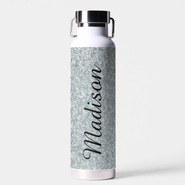 Galvanized metal look personalized water bottle (Front)