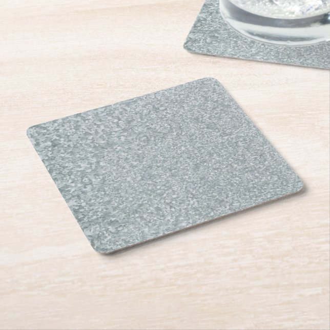 Galvanized metal look square paper coaster (Angled)