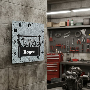 Galvanized metal with toolbox personalized square wall clock