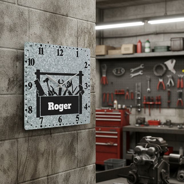 Galvanized metal with toolbox personalized square wall clock (Creator Uploaded)