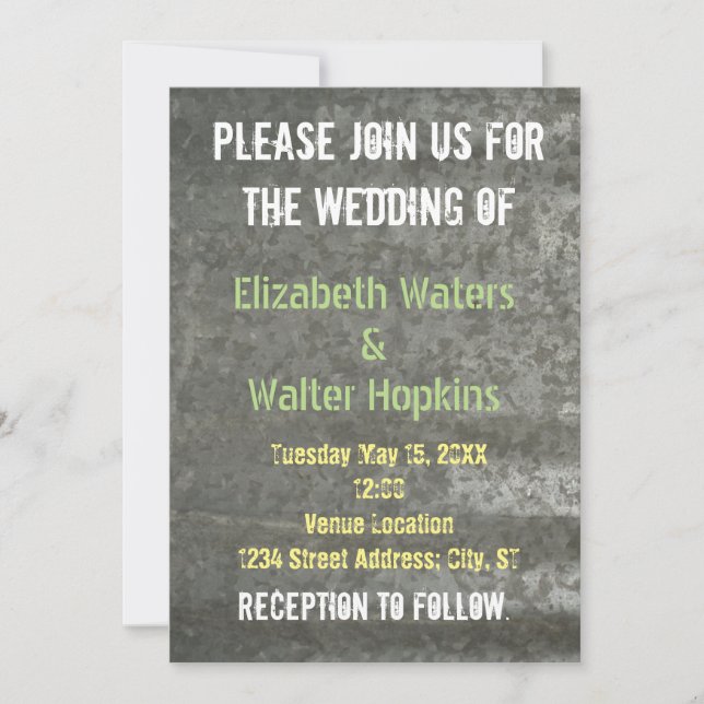 Galvanized Sheet Metal Wedding Invitation (Front)