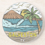Galveston Beach Texas Vintage  Coaster<br><div class="desc">Galveston Beach hand drawn illustration with mountains and ocean waves in the background. Perfect for anyone who loves to visit Galveston Beach.</div>