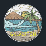 Galveston Beach Texas Vintage  Magnet<br><div class="desc">Galveston Beach hand drawn illustration with mountains and ocean waves in the background. Perfect for anyone who loves to visit Galveston Beach.</div>