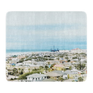 Galveston Coast, beach and city view Cutting Board