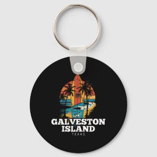Galveston Island Beach Texas Surfboard Surfing Ret Keychain