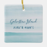 Galveston Island Ornament<br><div class="desc">Gorgeous light blue ombre watercolor highlights the longitude and latitude coordinates of Galveston Island,  Texas.</div>