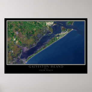 Galveston Island Texas From Space Satellite Map Poster
