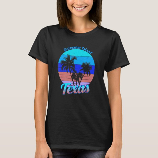 Galveston Island Texas Retro Tropical Palm Trees V T-Shirt (Front)