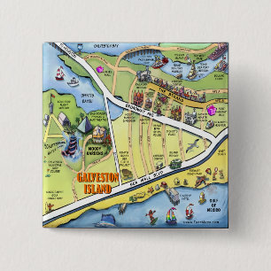 Galveston Texas Cartoon Map 2 Inch Square Button