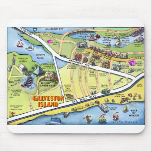 Galveston Texas Cartoon Map Mouse Pad