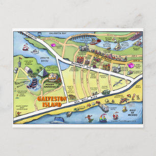 Galveston Texas Cartoon Map Postcard