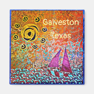 Galveston Texas Ocean Sailboat and Sun Magnet