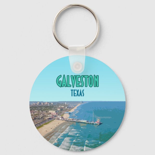 Galveston Texas Pier Shore Vintage Keychain (Front)