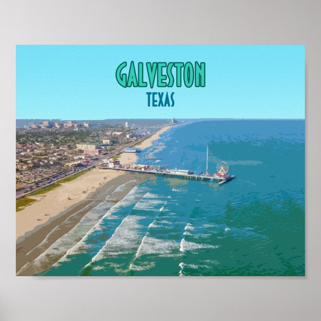 Galveston Texas Pier Shore Vintage Poster (Front)