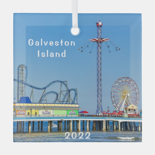 Galveston, Texas, Pleasure Pier, Glass Ornament (Front)