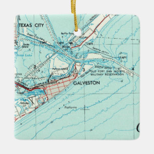 Galveston TX Topo Map Ceramic Ornament