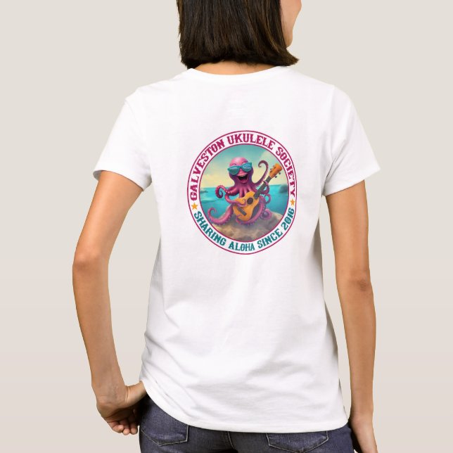 Galveston Ukulele Women’s Octopus Round Back T-Shirt (Back)