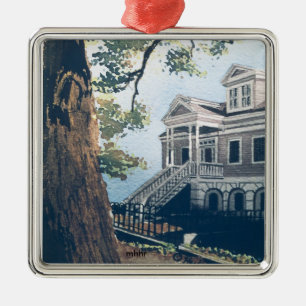 Galveston Watercolor, 1876 William Weber House Metal Ornament