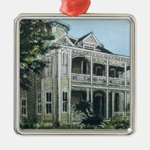 Galveston Watercolor, 1886 Joel Wolfe House Metal Ornament