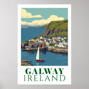 Galway Ireland Vintage Harbour Travel Art Poster