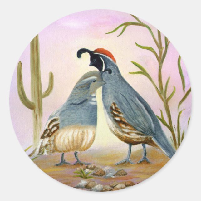 Gambel Quails Classic Round Sticker (Front)