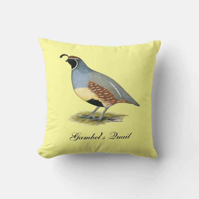 Gambel's Desert Quail Throw Pillow (Front)